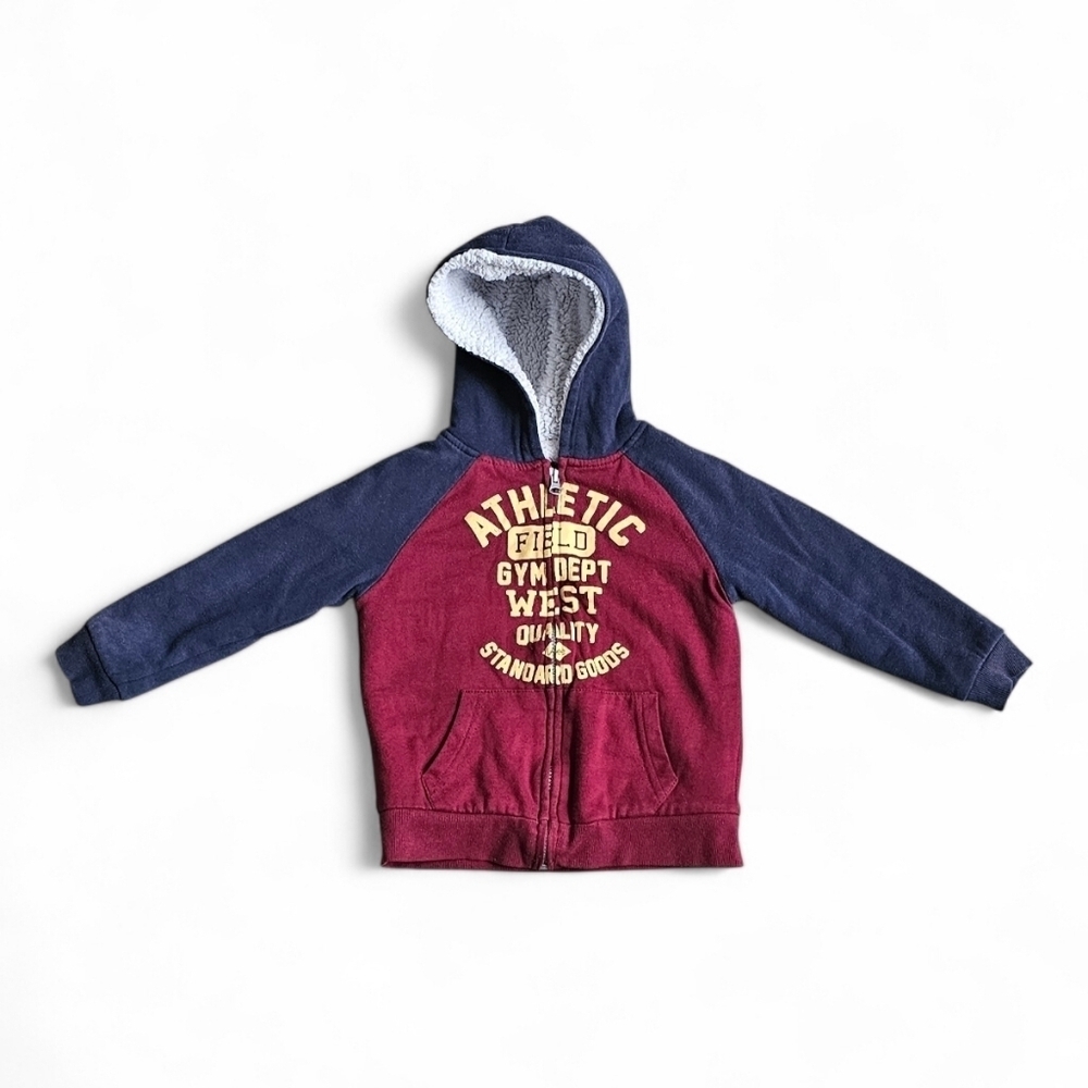 Lee Kids Sherpa-Lined Zip Up Hoodie – Navy & Burgundy (Size XS)